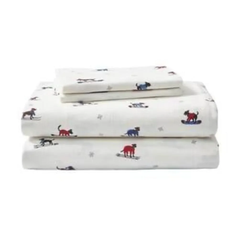 Eddie Bauer Ski Patrol 4-Piece Red and Blue Graphic Flannel Queen Sheet Set